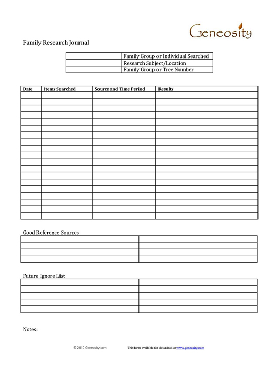 family tree research journal form