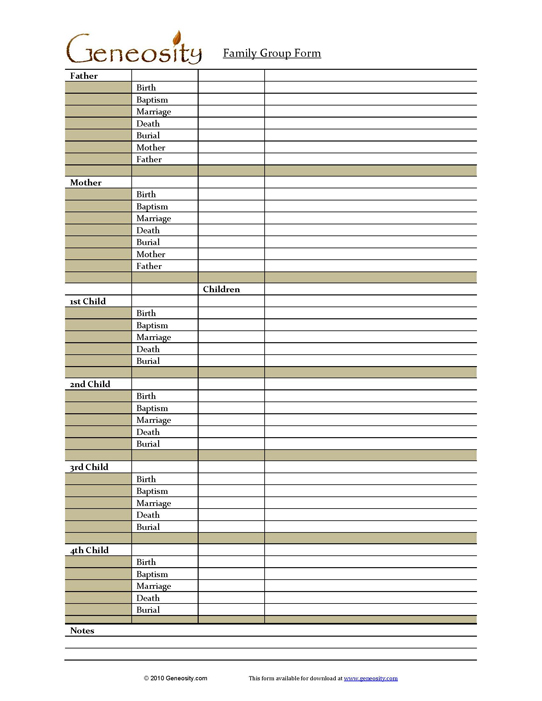 Genealogy family group form