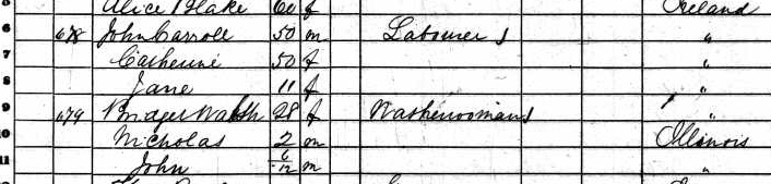1860 census image Walsh and Carroll families