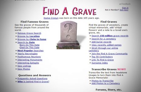 Find a Grave Website for ancestors