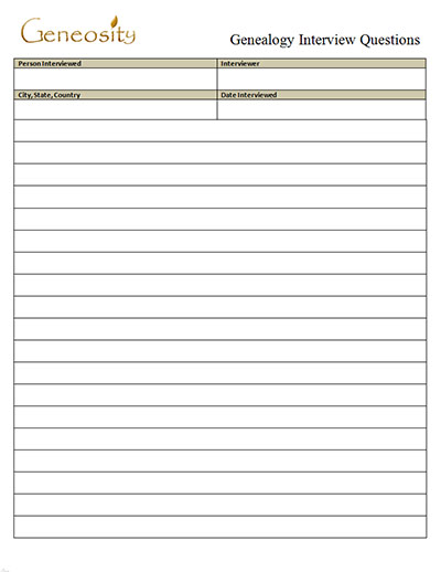 Genealogy Interview Form Questions