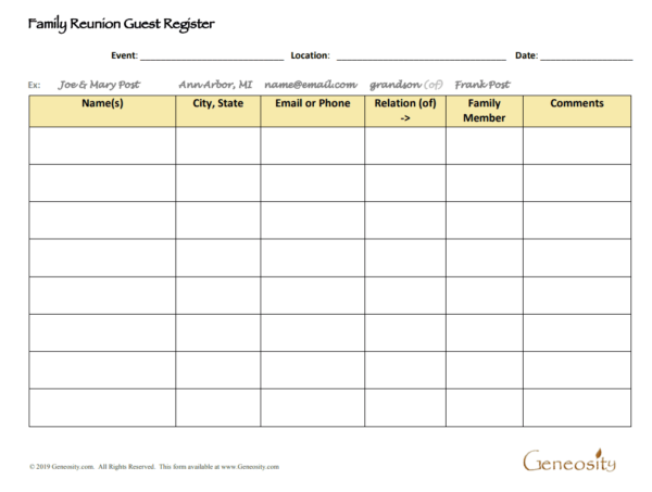 family reunion guest register