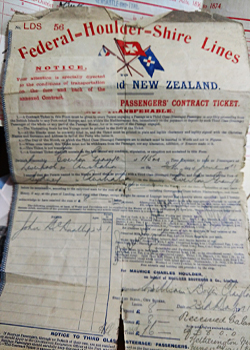 ship passenger ticket he ship was the Everton Grange traveling from Liverpool to Sydney Australia. According to the ship voyages it went to Port Adelaide.