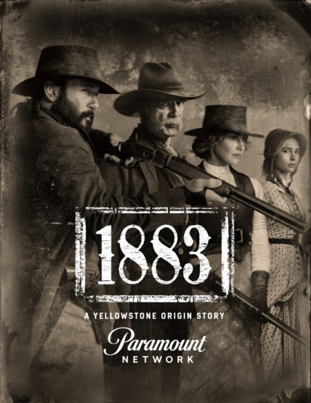 Tim McGraw in 1883 cast as James Dutton, Sam Elliot as Shea Brennan, Margaret Dutton played by Faith Hill, and Isabel May as Elsa Dutton.